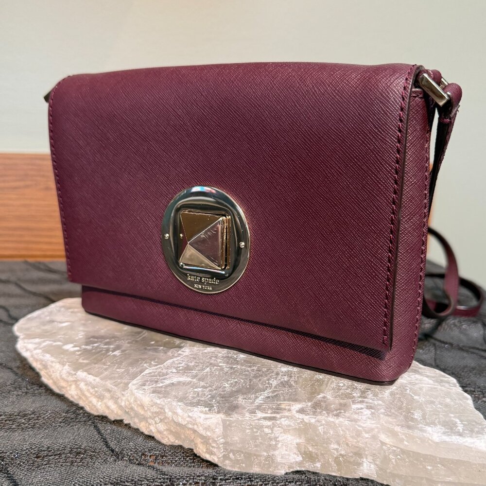 KATE SPADE Newbury Lane Sally Burgundy Saffiano Leather Crossbody | Gold HW